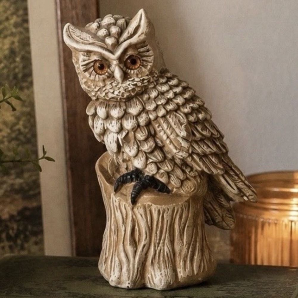 Vintage Ceramic Owl Figurine Orange Eyes Woodland Rustic Cabin Decor 5 Inch